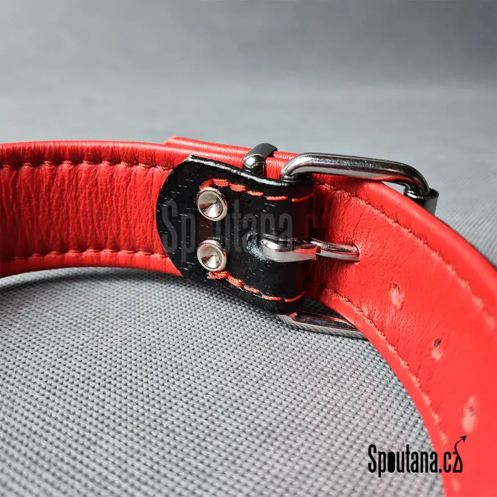 Kožený Fetish Obojek Carbon Červený 33-42cm
