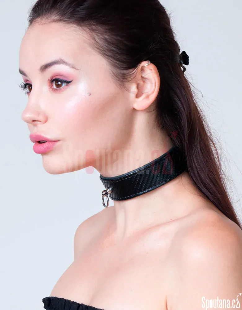 Kožený Fetish Obojek Carbon Černý 33-42cm