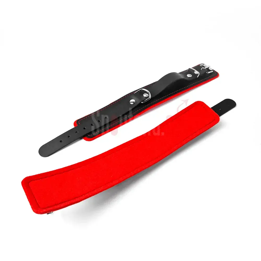 Kožená Pouta Kotníky Podložená Uzamykatelná Červená