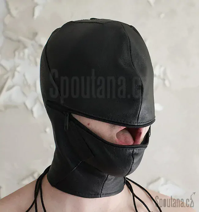 Kožená BDSM kukla • zip přes ústa - velikost M
