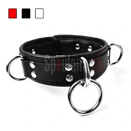 Kožený Polstrovaný BDSM Obojek S Masivním Kroužkem