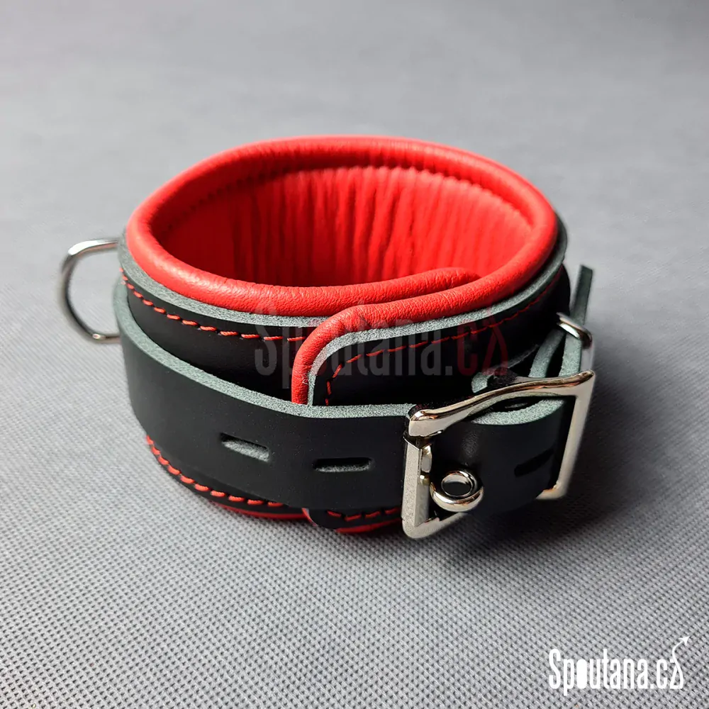Kožená Polstrovaná BDSM Pouta Kotníky “Luxury” Červená