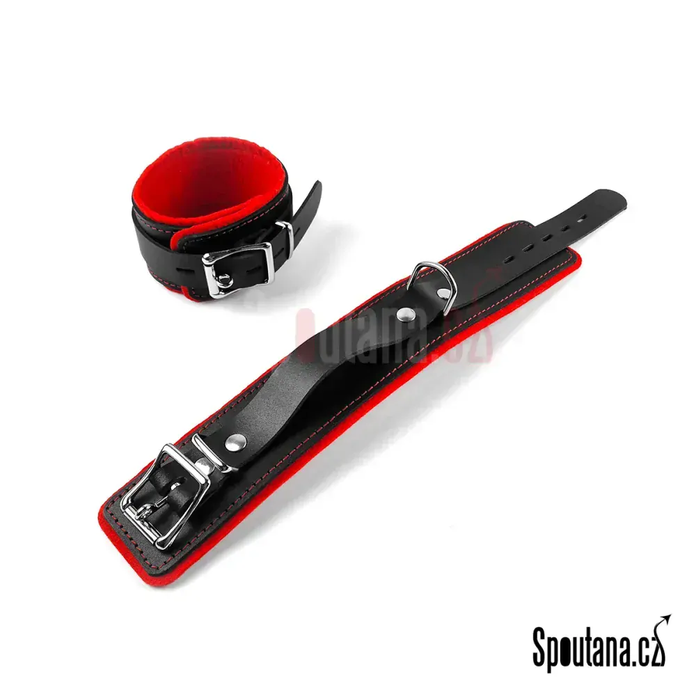 Kožená Pouta Kotníky Podložená Uzamykatelná Červená