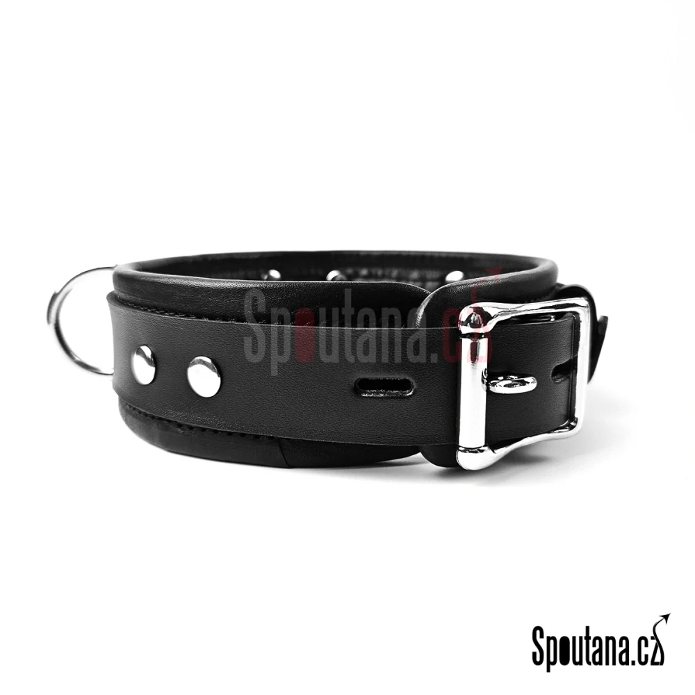 Kožený Polstrovaný BDSM Obojek S Masivním Kroužkem