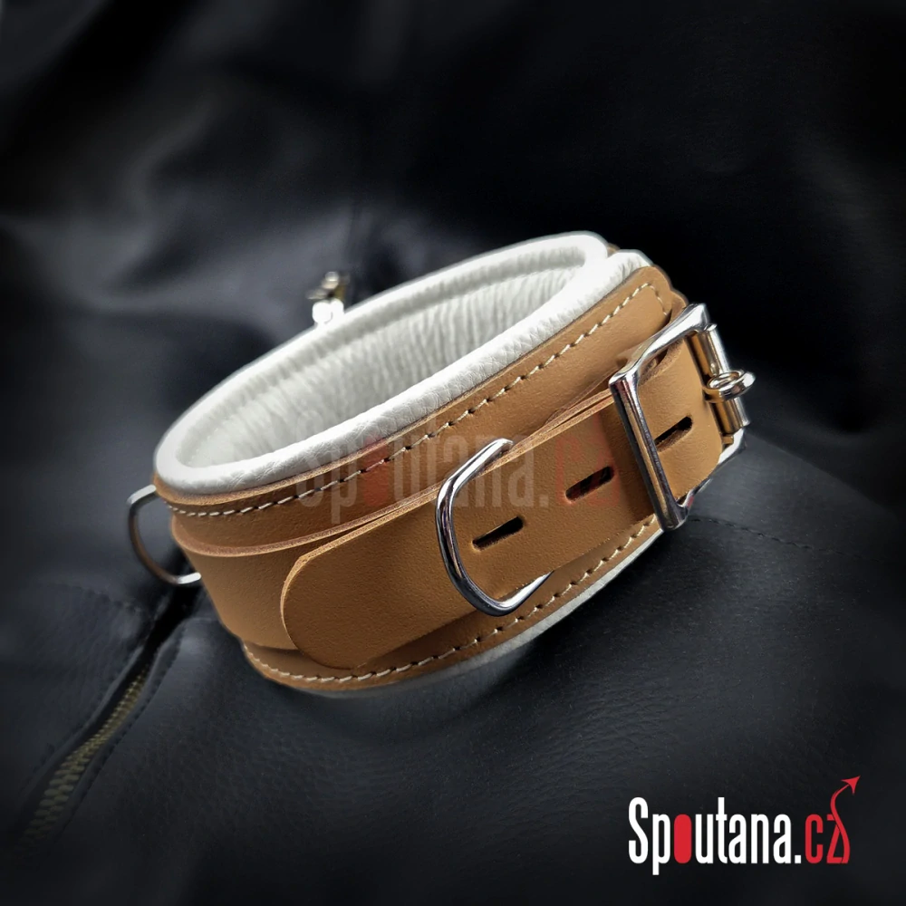 Kožený Polstrovaný BDSM Obojek “Luxury” Klinik Hnědý