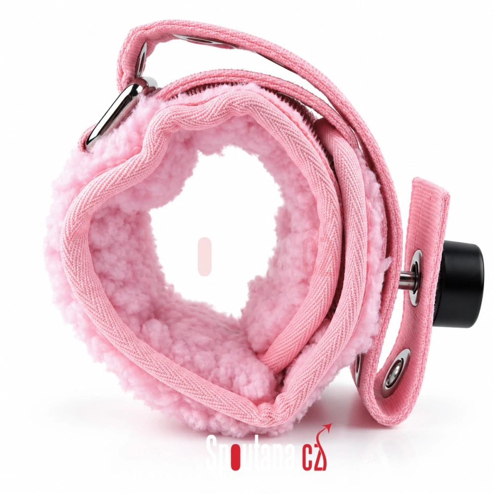 KLINIK Fluffy růžový obojek pro magnetický zámek + vodítko