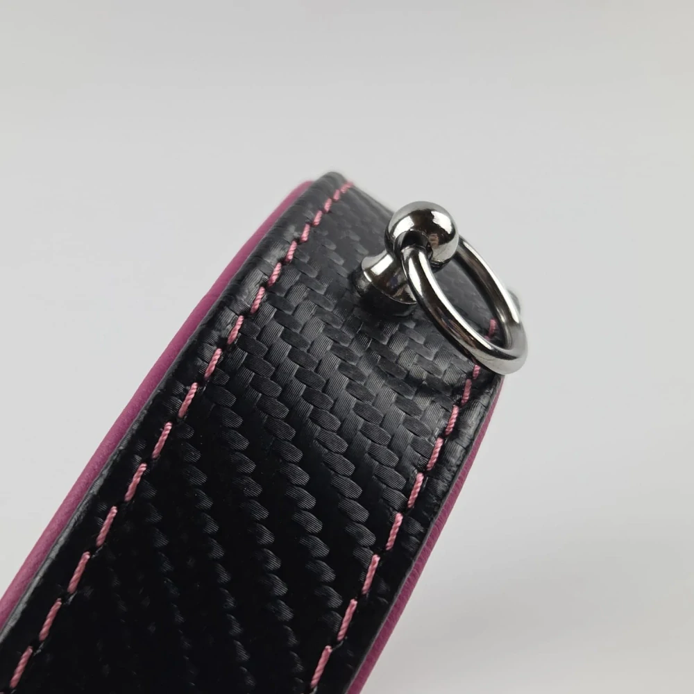 Kožený obojek carbon růžový s očkem - výprodej