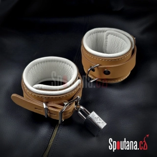 Kožená Polstrovaná BDSM Pouta Zápěstí “Luxury” Klinik Hnědá