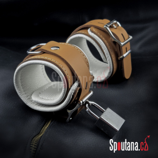 Kožená Polstrovaná BDSM Pouta Kotníky “Luxury” Klinik Hnědá